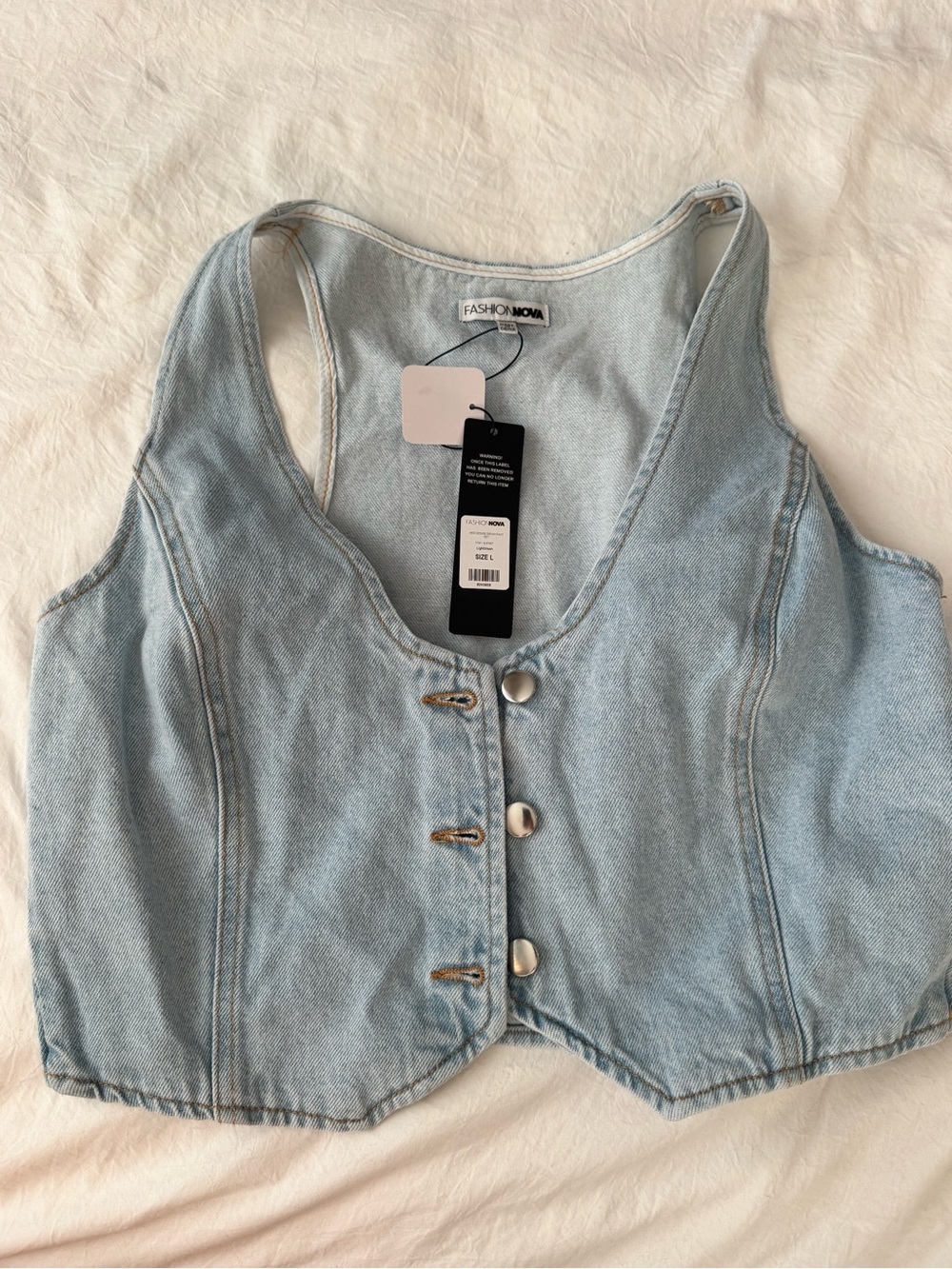 Fashion Nova Light Wash Denim Crop Vest - Pale Blue